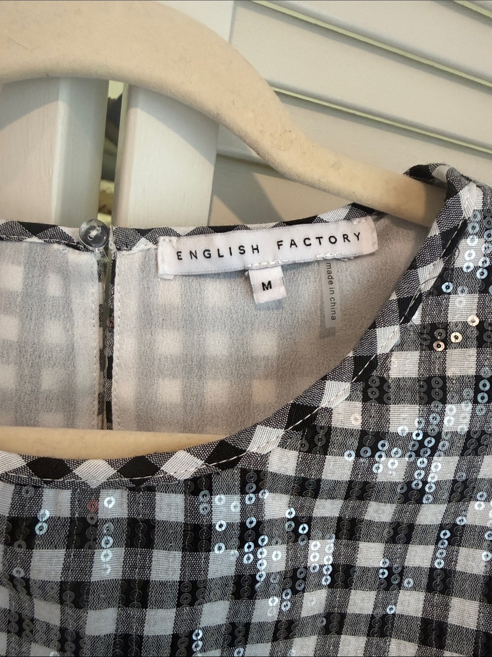 English Factory Black and White Gingham Puff Sleeve Top